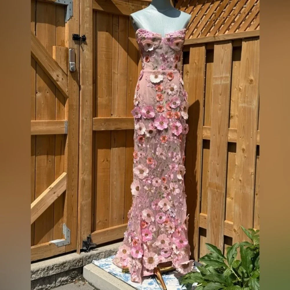 🆕 BRONX & BANCO 🧿 NWOT Jasmine Floral-Appliqued Gown, Pastel Pink Sz M US 6 - Picture 12 of 16